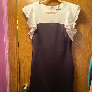 Tommy Hilfiger Black And White Color Block Cap Sleeve Dress